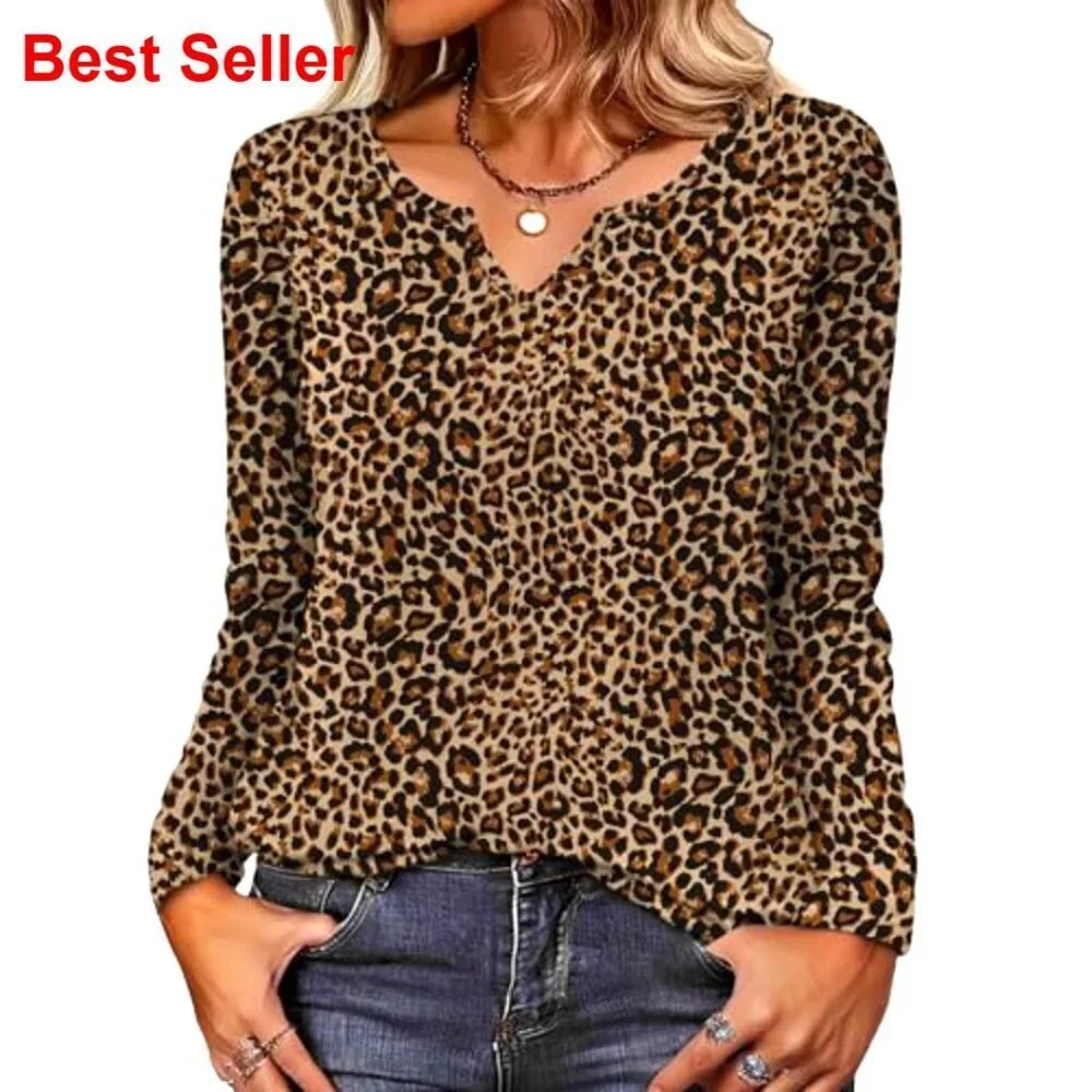 Long Sleeve V Neck Tunic Blouse, Polyester Spandex, Loose Fit for Work Casual